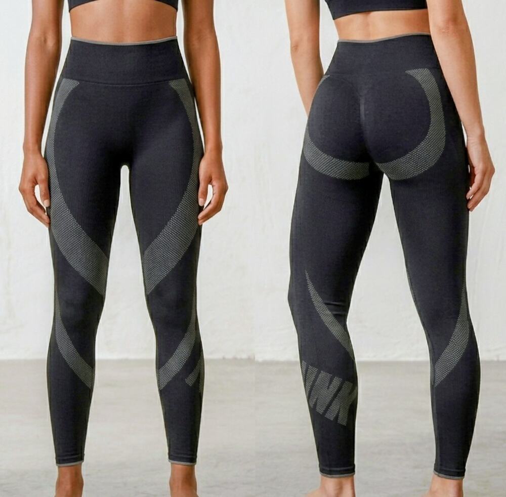 Victoria's Secret PINK Active Seamless Leggings Womens M Black Gray Logo